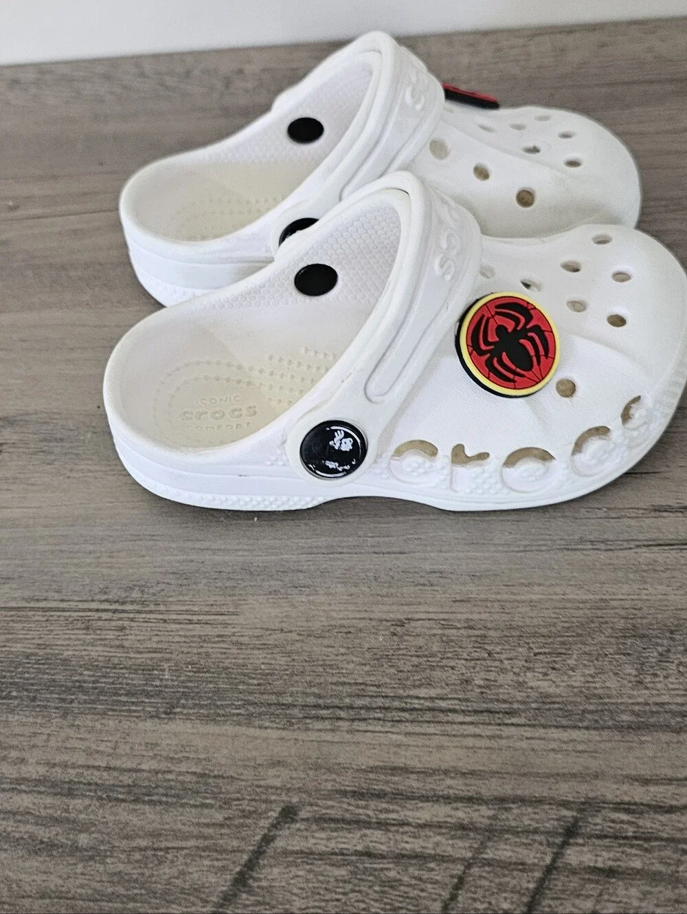 CROCS Kids White Clogs Spider Man Charms Baby Toddler C 6